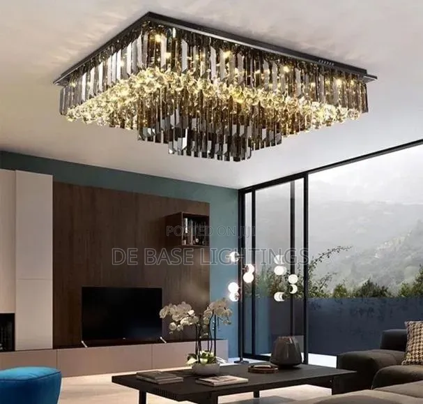 Modern Black Crystal Flush Mount Chandelier