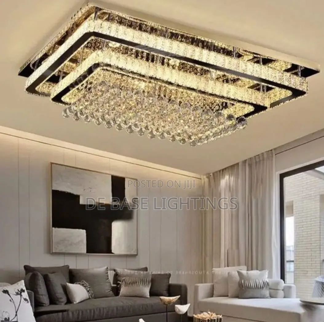 Luxury Rectangular Crystal LED Flush Mount Chandelier Ceiling Light