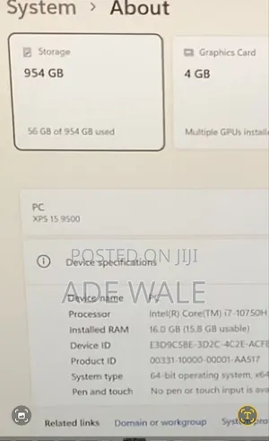 Laptop Dell XPS 15 9500 16GB Intel Core i7 SSD 1T