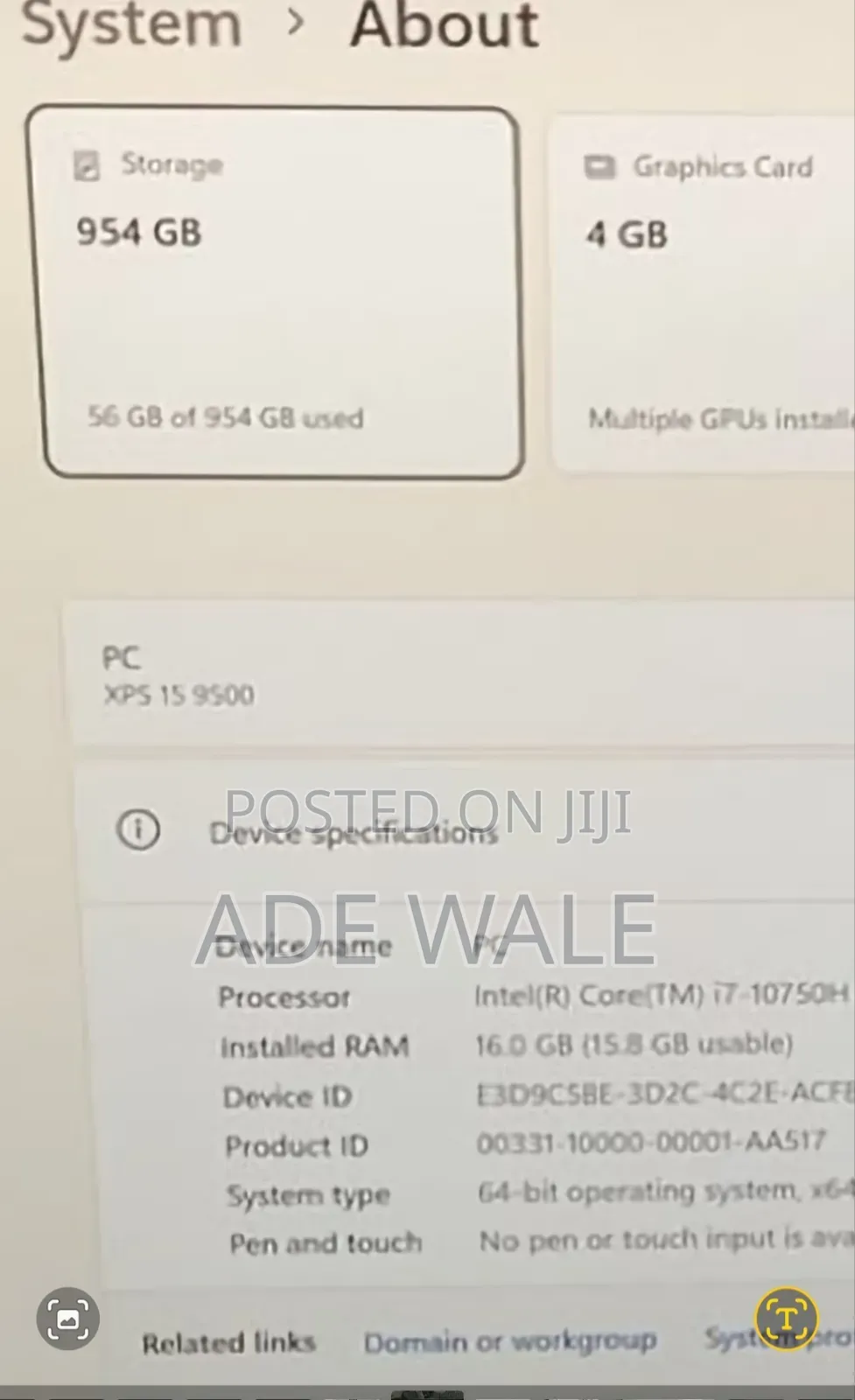 Laptop Dell XPS 15 9500 16GB Intel Core i7 SSD 1T