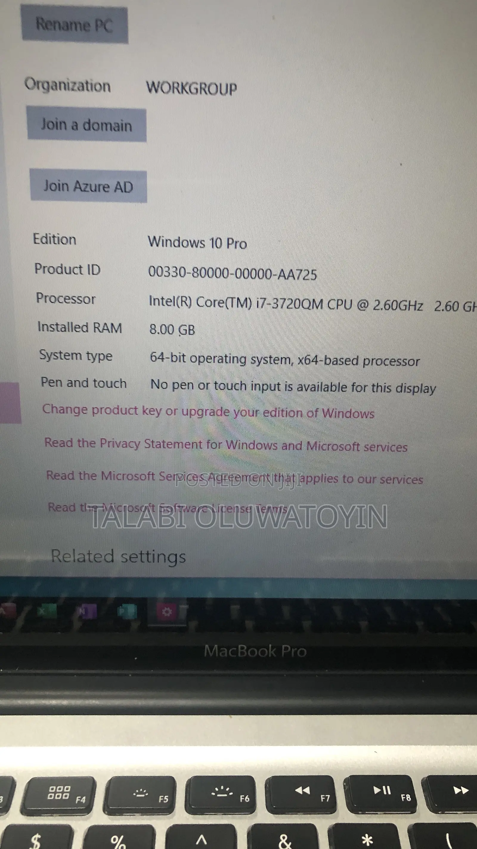Laptop Apple MacBook Pro 2012 8GB Intel Core i7 HDD 500GB