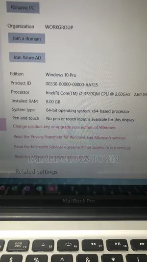 Laptop Apple MacBook Pro 2012 8GB Intel Core i7 HDD 500GB
