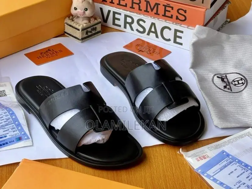 Black Hermes Slippers