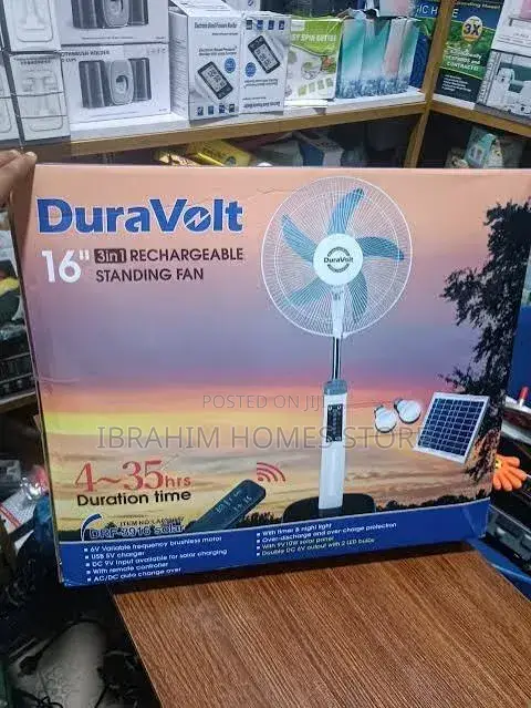 Dura Volt Rechargeable Standing Fan With Panel and 2 Bulb