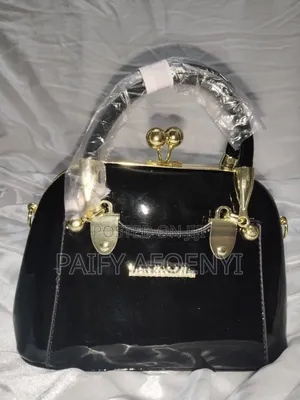 Black Glossy Top Handle Handbag