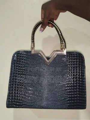 Black Crocodile Textured Handbag