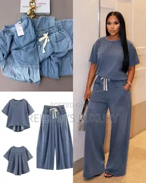 Denim Crop Top & Wide Leg Palazzo Pants 2-Piece