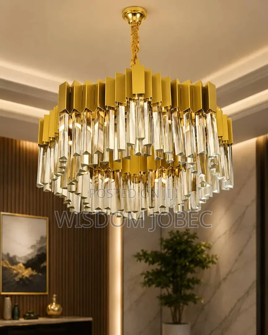 Modern Gold and Crystal Round Chandelier