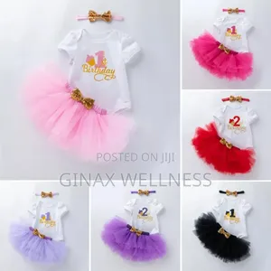 3-Piece Baby Girl 1st and 2nd Birthday Outfit Set With Headband