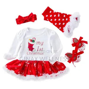 4-Piece Baby Girls My First Christmas Dress Outfit Set (0–12 Months)