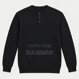 Men's Black Waffle-Knit Long-Sleeve Henley Shirt
