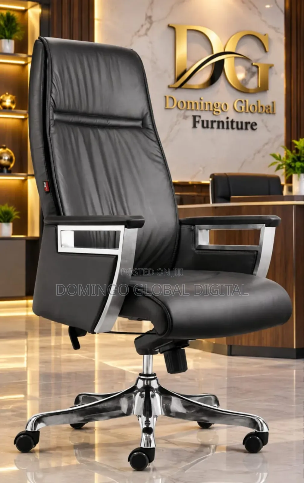 High-Back Black Leather Executive Swivel Office Chair