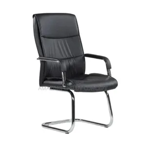 Modern Black Leather Visitors Chair With Chrome Sled Base