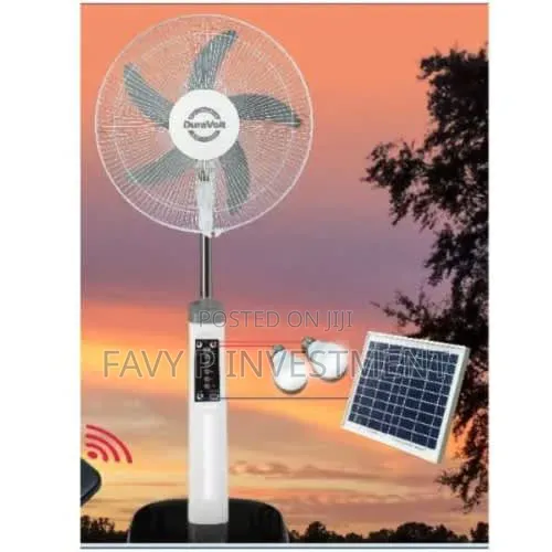 16" 3-in-1 Rechargeable Standing Fan + Solar Panel/Bulbs