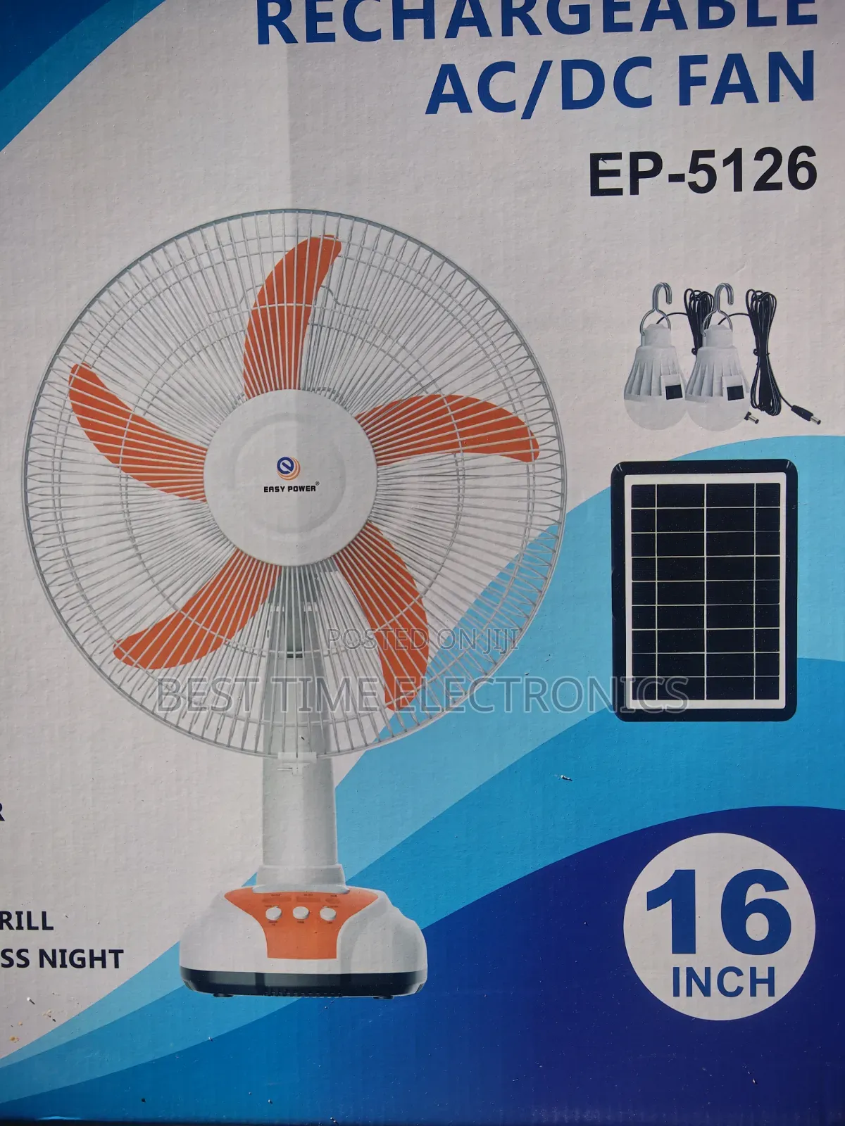 16" Easy Power Solar Rechargeable Table Fan