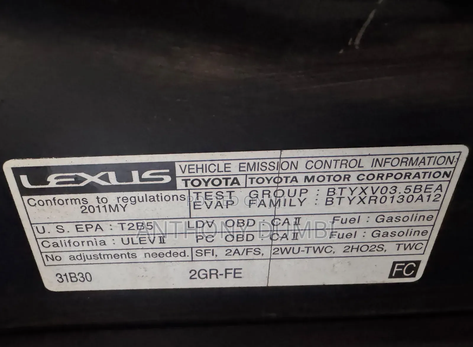 Lexus ES 350 2012 Black