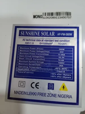 Sunshine Solar 580w Monocrystalline Panel