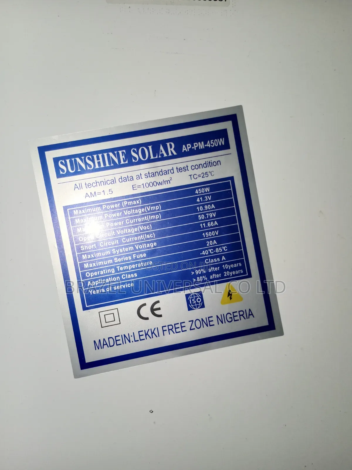 Sunshine Solar 450w Monocrystalline