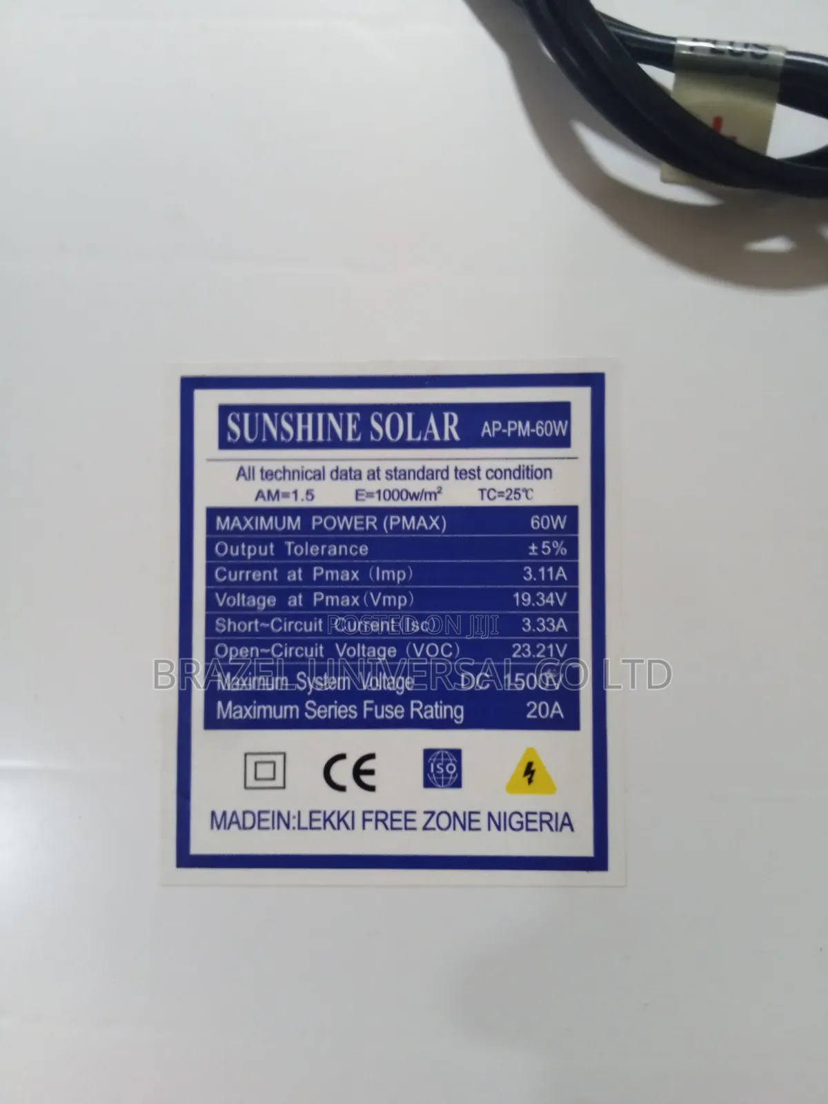 Sunshine Solar 60w Monocrystalline
