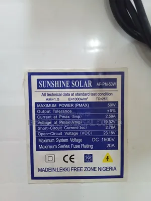 Sunshine Solar 50w Monocrystalline
