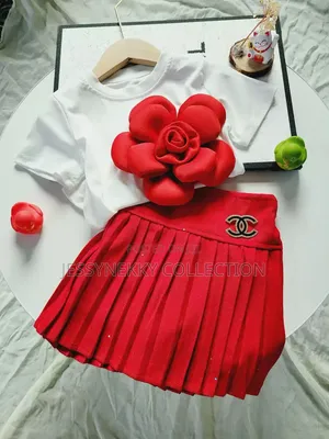 Luxury Quality Girls Skirt and Top With Red Rose