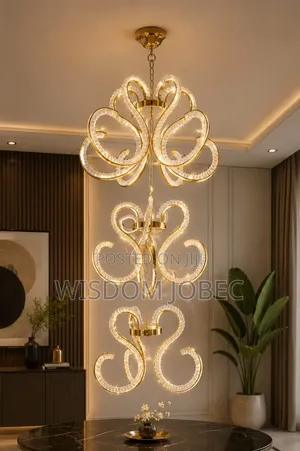 Tiered, Gold-Finish LED and Crystal Pendant Chandelier