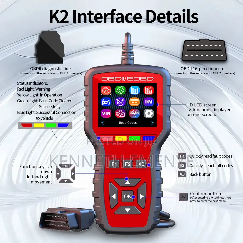 K2 OBD2/EOBD Car Diagnostic Scanner – Engine Fault Code Reader