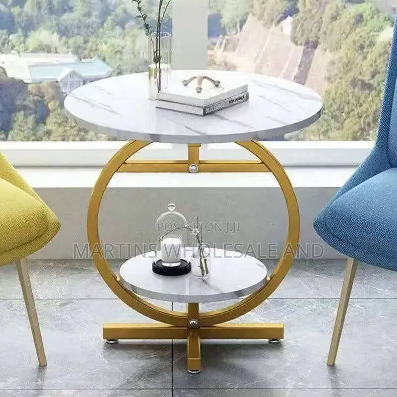Two-Tier Nordic Side Table Features a Gold-Finished Metal Ring Frame