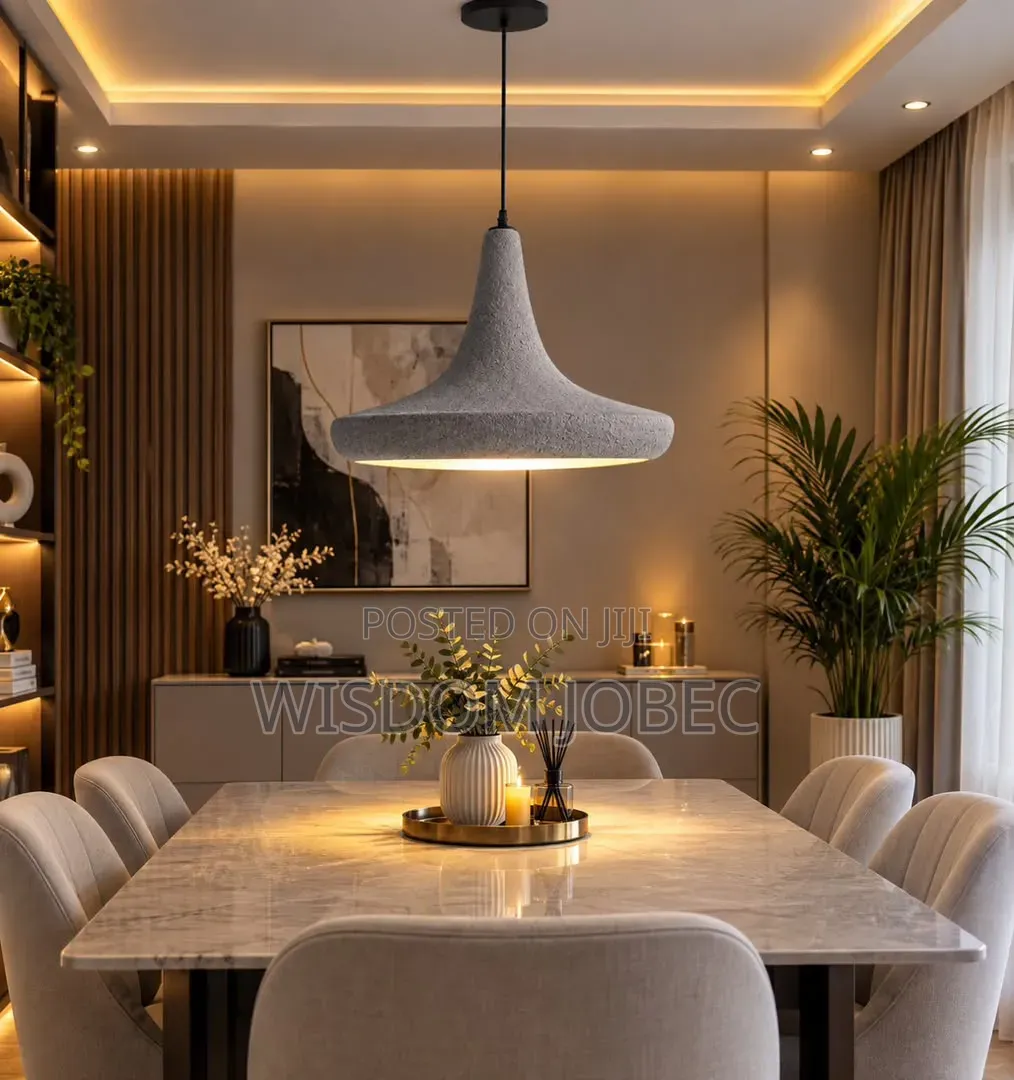 Minimalist Hanging Ceiling Pendant Light With a Textured Gray.