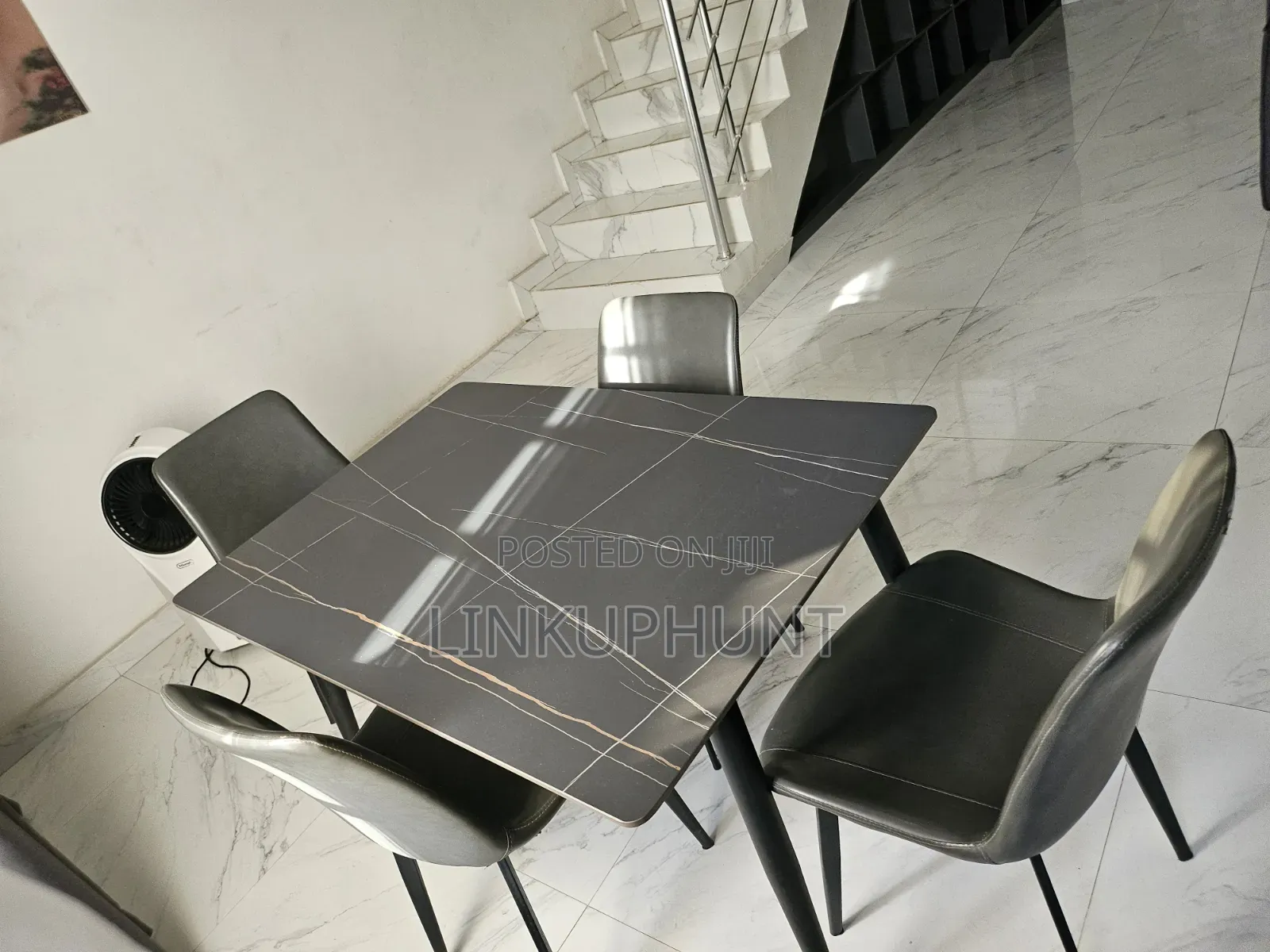 Square Marble Dining Table + 4 (Grey) Sitting Chair