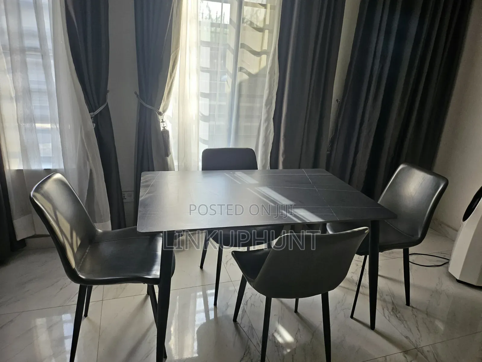 Square Marble Dining Table + 4 (Grey) Sitting Chair