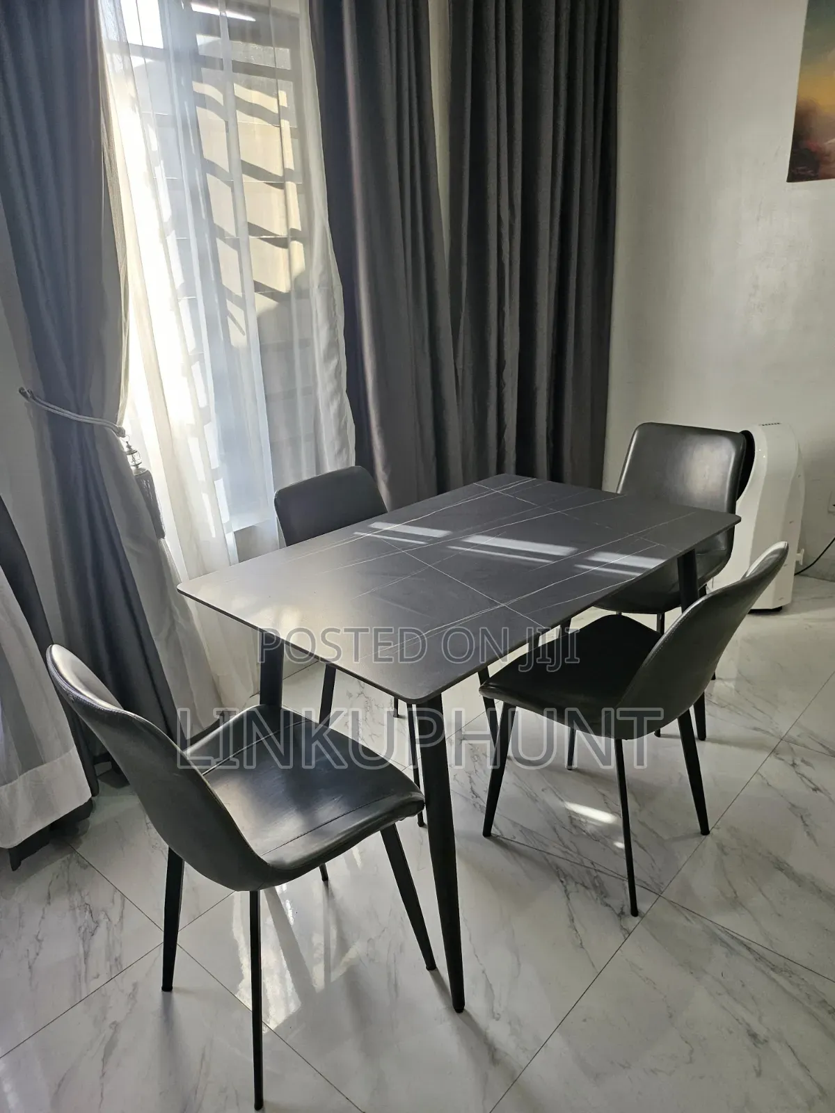 Square Marble Dining Table + 4 (Grey) Sitting Chair