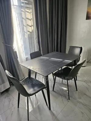 Square Marble Dining Table + 4 (Grey) Sitting Chair