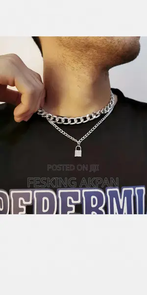 Cuban Chain Necklace With Lock Pendants Gold/Silver