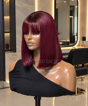 Burgundy Blunt Bob Wig With Bangs - 12 Inches Wear