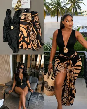 Quality Bodysuit & Shell Print Wrap Skirt Resort Set