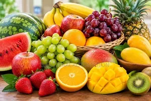 Fresh Mixed Fruits: Watermelon, Mango & Grapes