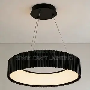 Luxury Modern LED Ring Pendant Light – Black & Wood Finish