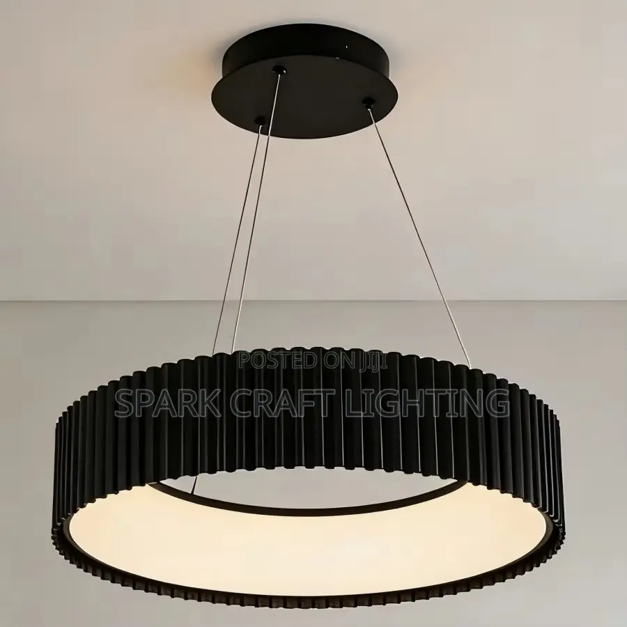 Luxury Modern LED Ring Pendant Light – Black & Wood Finish