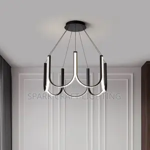 Luxury Modern LED Loop Chandelier – Black & Gold