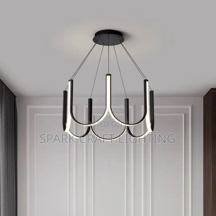 Luxury Modern LED Loop Chandelier – Black & Gold
