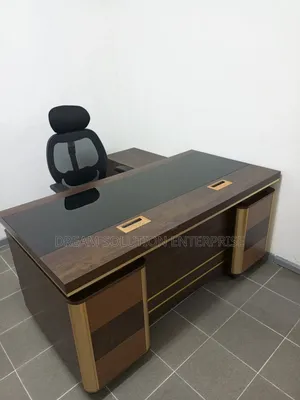 Beautiful 1.6 Meter Imported Office Table With Tamper Half Glass Top
