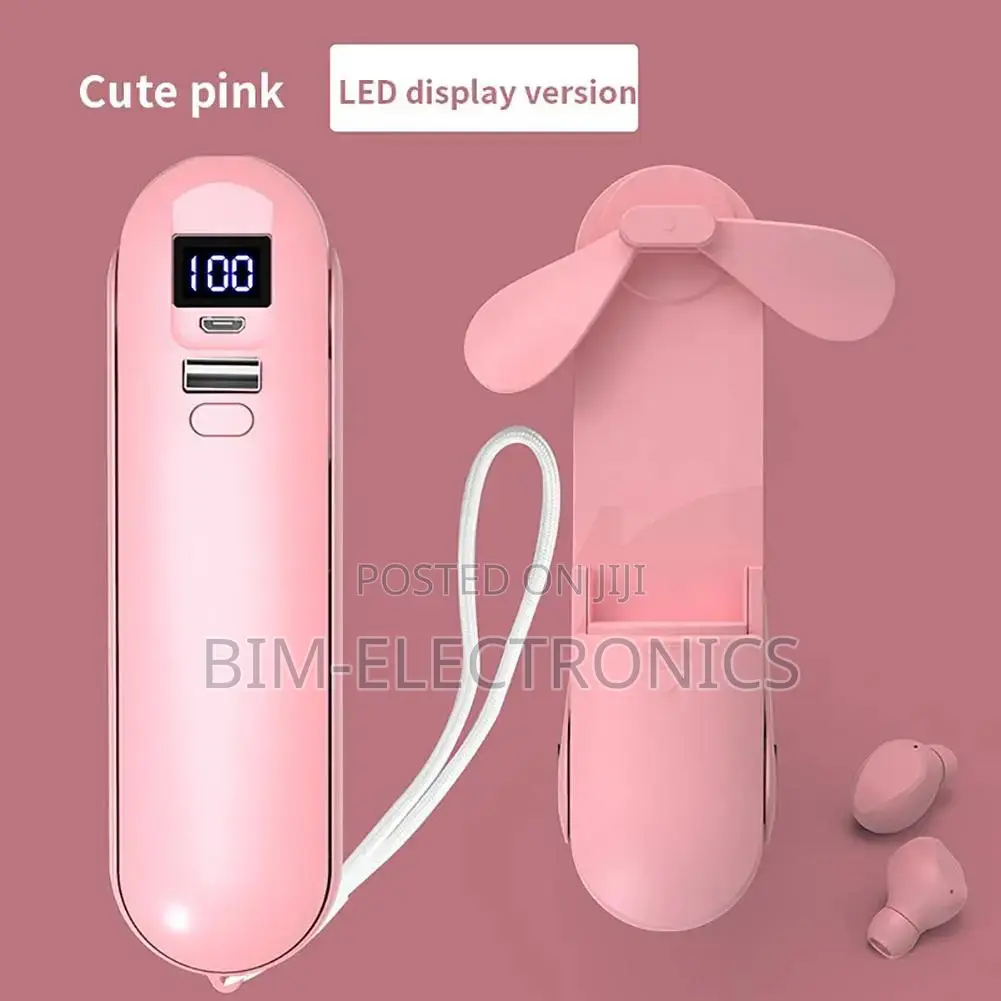 Bluetooth Wireless Headphone Earbud With Handheld Fan and Torch Light