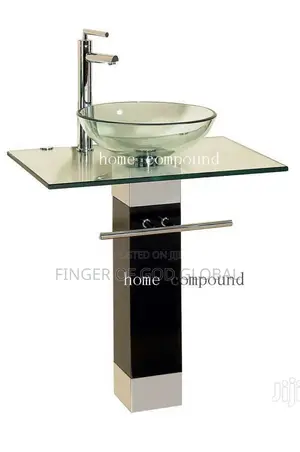 Modern Glass Pedestal Wash Basin With Chrome Faucet