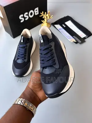 Men’s BOSS Navy Blue Mesh Sneakers – Luxury Casual Trainers