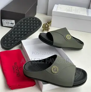 Valentino Garavani Men’s Olive Green Luxury Slides With Gold Logo