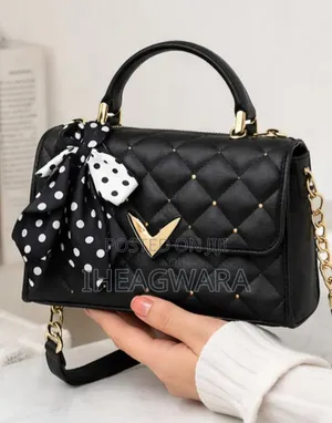 Black Quilted Bag With Polka Dot Scarf and Pink Quilted Handbags
