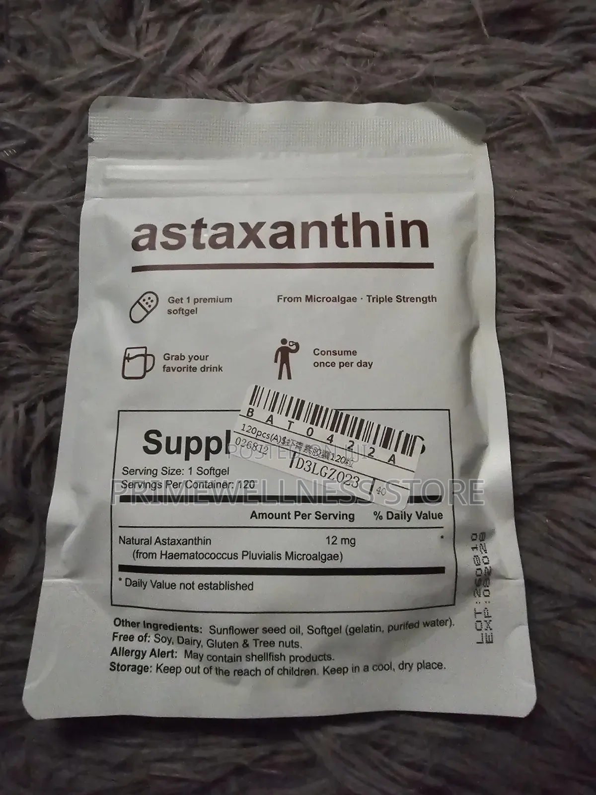 Astaxanthin From Microalgae Triple Strength 12mg, 120 Soft Gel