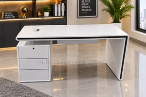 Luxury White Office Desk With Storage Cabinet
