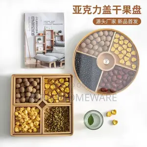 Square Bamboo Tea, Snacks, Nuts Serving Tray With Transparent Lid
